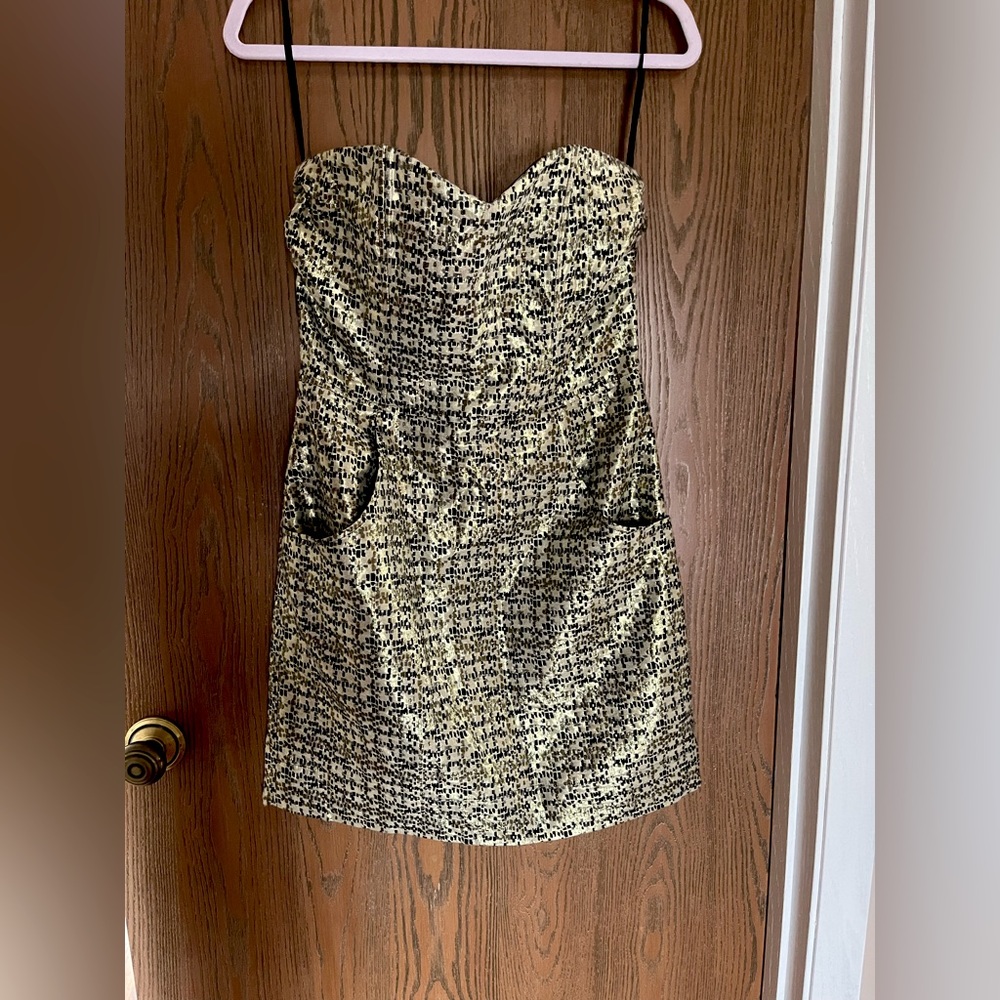 H&M gold strapless dress